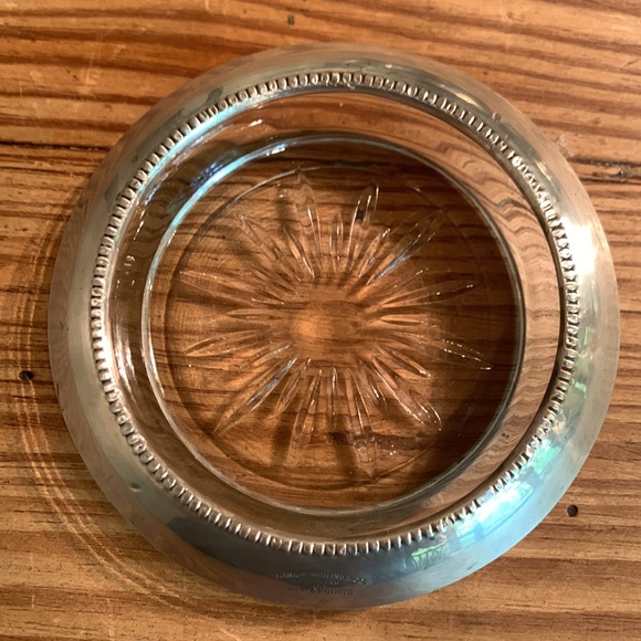 4 Sterling silver and glass Frank M. Whiting 04 Pat Pending coasters - Picture 3 of 13